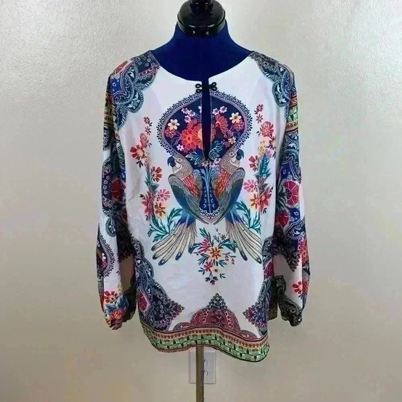 Tops - BOHO tunic with frog closure. XXL (see meas below) vibrant colors! No br…
